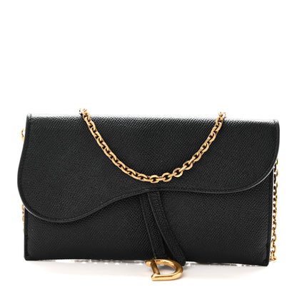 Christian Dior Grained Calfskin Saddle Chain Wallet Pouch Black 1 of 10