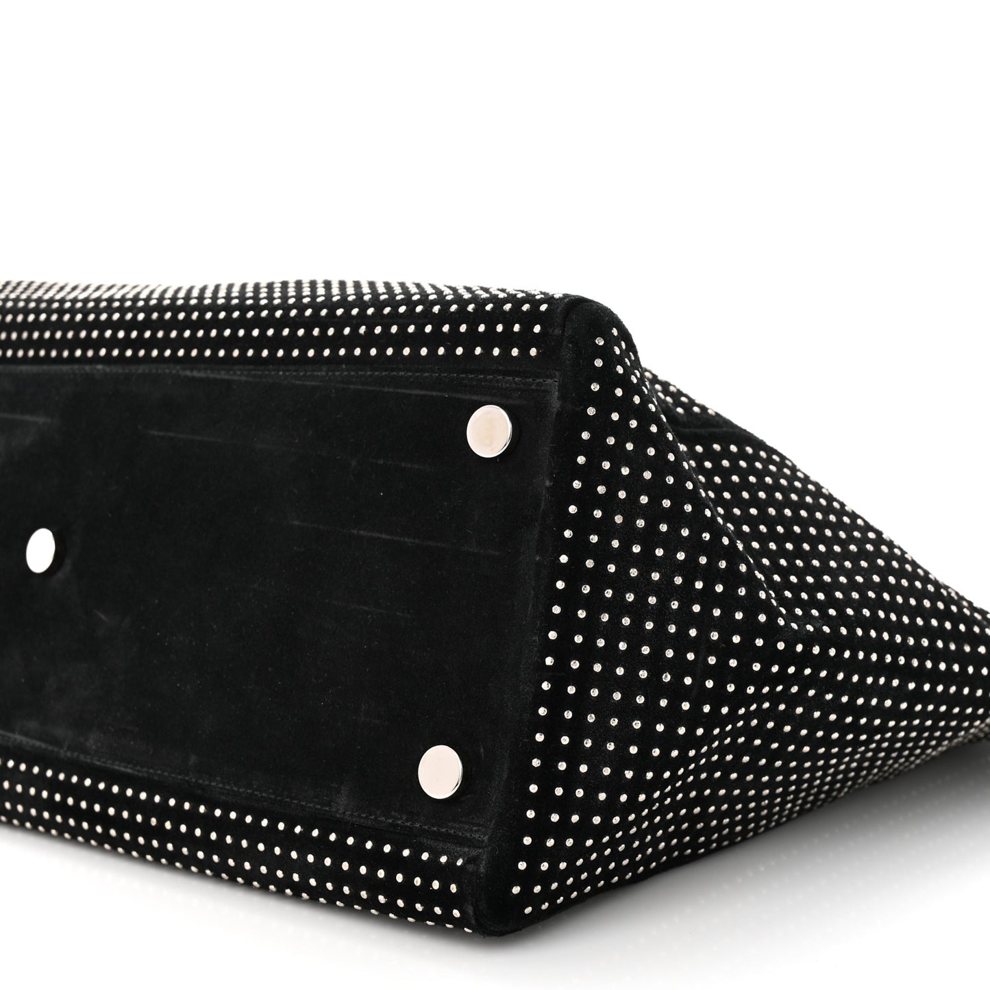 Calfskin Suede Studded Reversible East West Shopping Tote Black