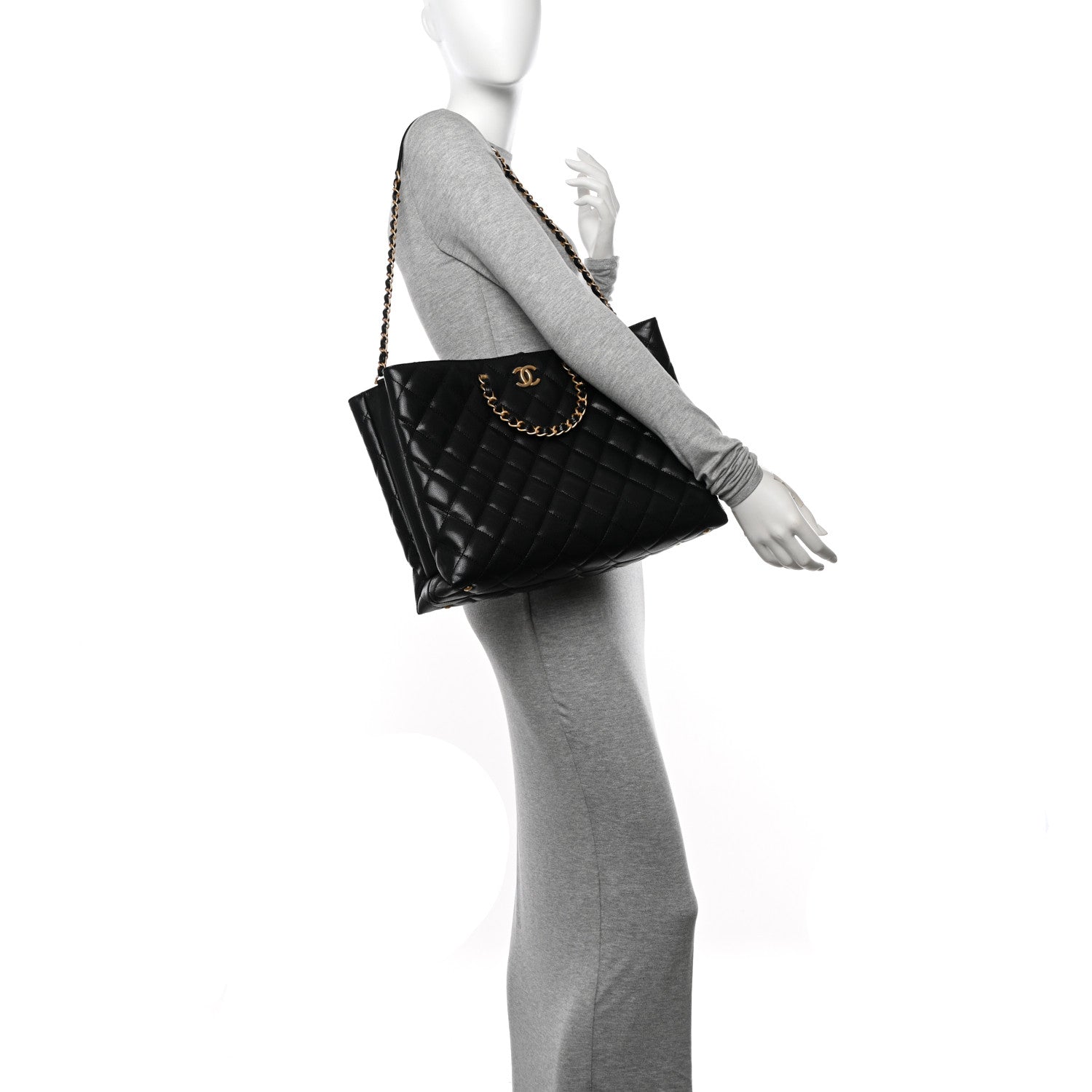 Chanel Shiny Caviar Quilted Chain Handle Shopping Tote Black 2 of 12