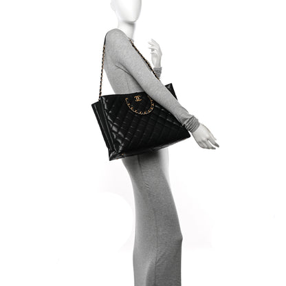 Chanel Shiny Caviar Quilted Chain Handle Shopping Tote Black 2 of 12
