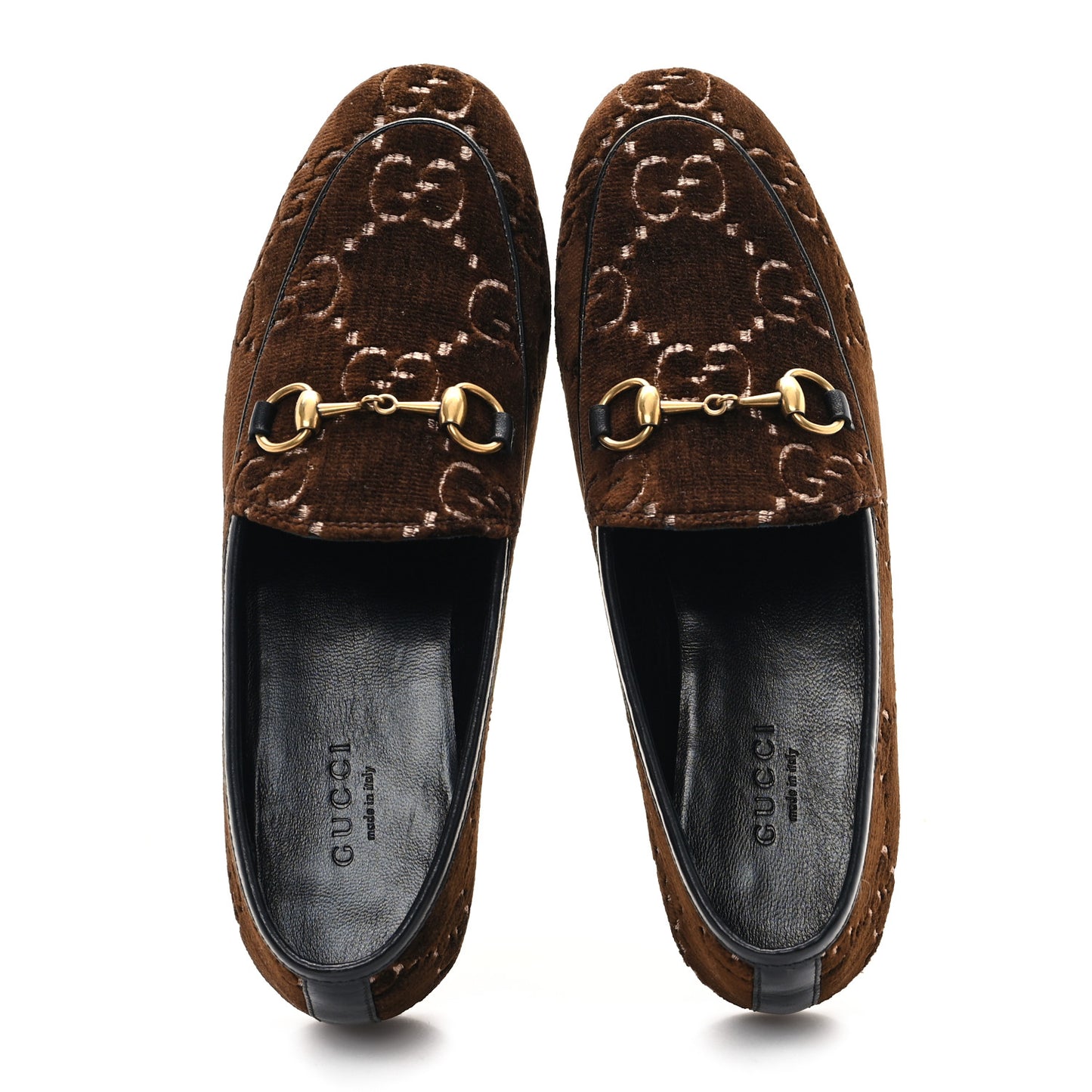 Velvet GG Monogram Horsebit Womens Jordaan Loafers 35.5 Brown Black