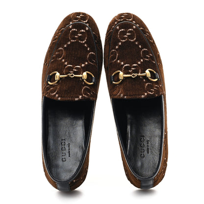 Gucci Velvet GG Monogram Horsebit Womens Jordaan Loafers 35.5 Brown Black 2 of 10