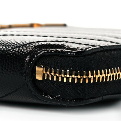 Saint Laurent Grain De Poudre Matelasse Chevron Monogram Compact Zip Around Wallet Black 8 of 9