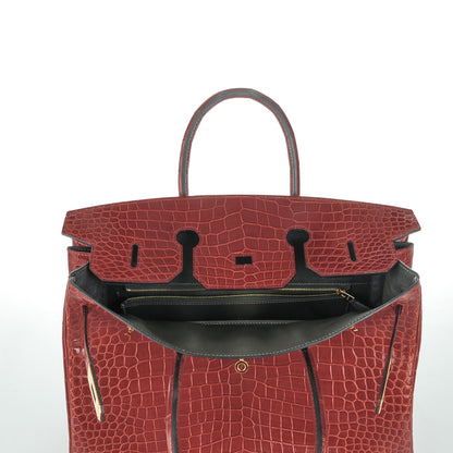 Hermes Shiny Porosus Crocodile Horseshoe Birkin 35 Rouge H Graphite 22 of 24