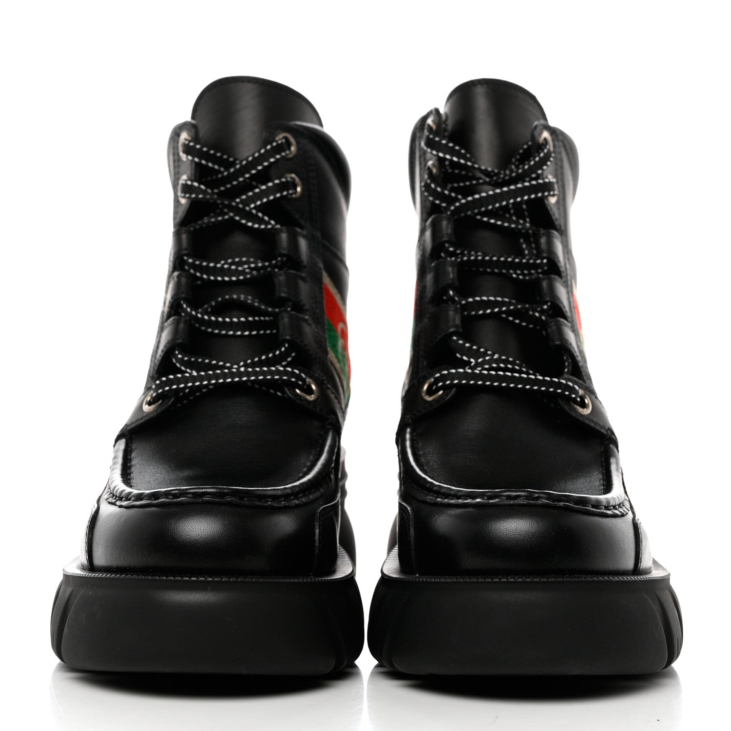 Gucci Quebec Calfskin Web Womens Interlocking G Lace Up Combat Boots 39 Black Mystic White Green Red 2 of 8