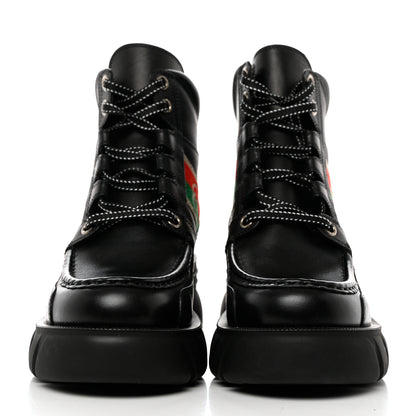 Gucci Quebec Calfskin Web Womens Interlocking G Lace Up Combat Boots 39 Black Mystic White Green Red 2 of 8