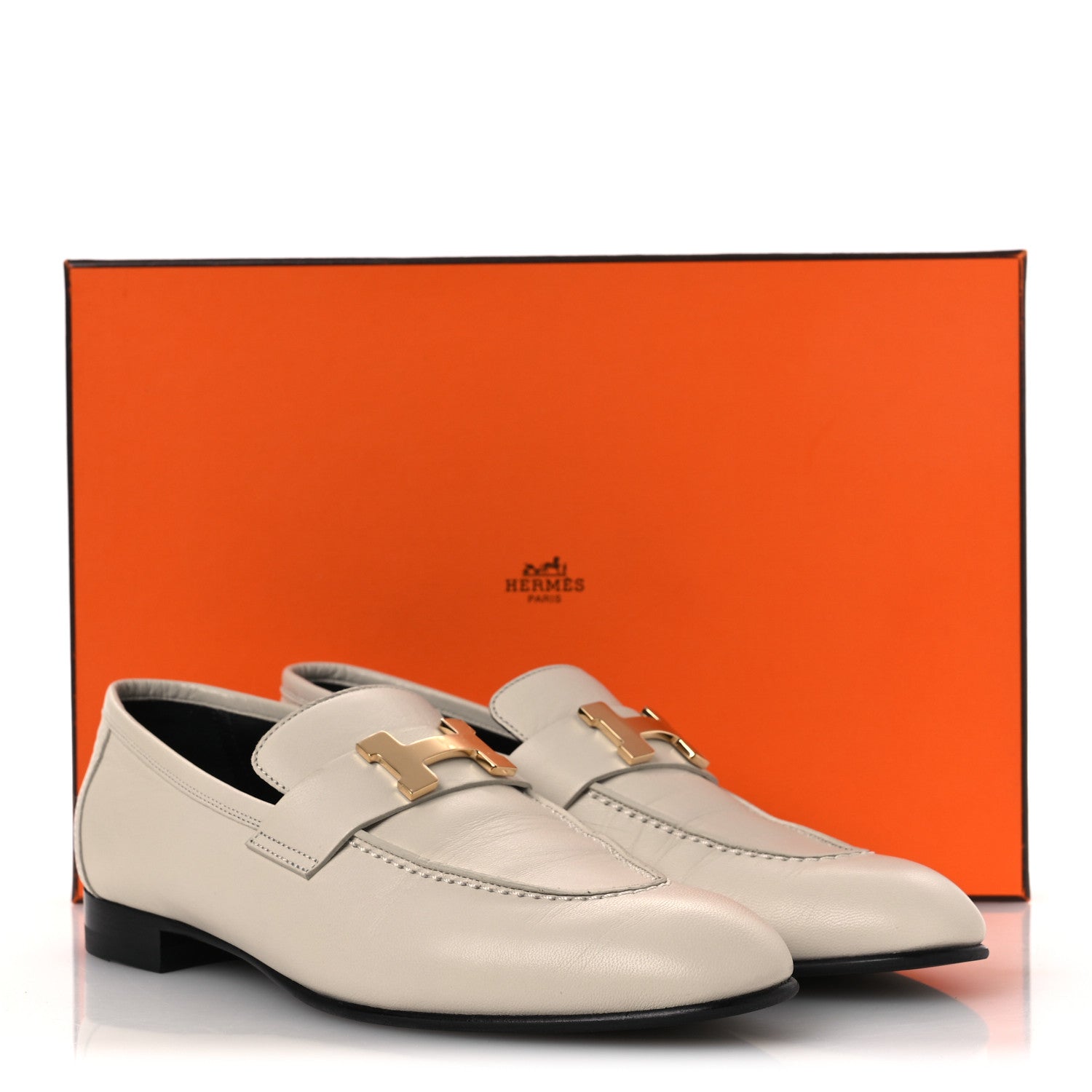 Hermes Goatskin Womens Paris Loafers 37 Beige Glaise 13 of 13