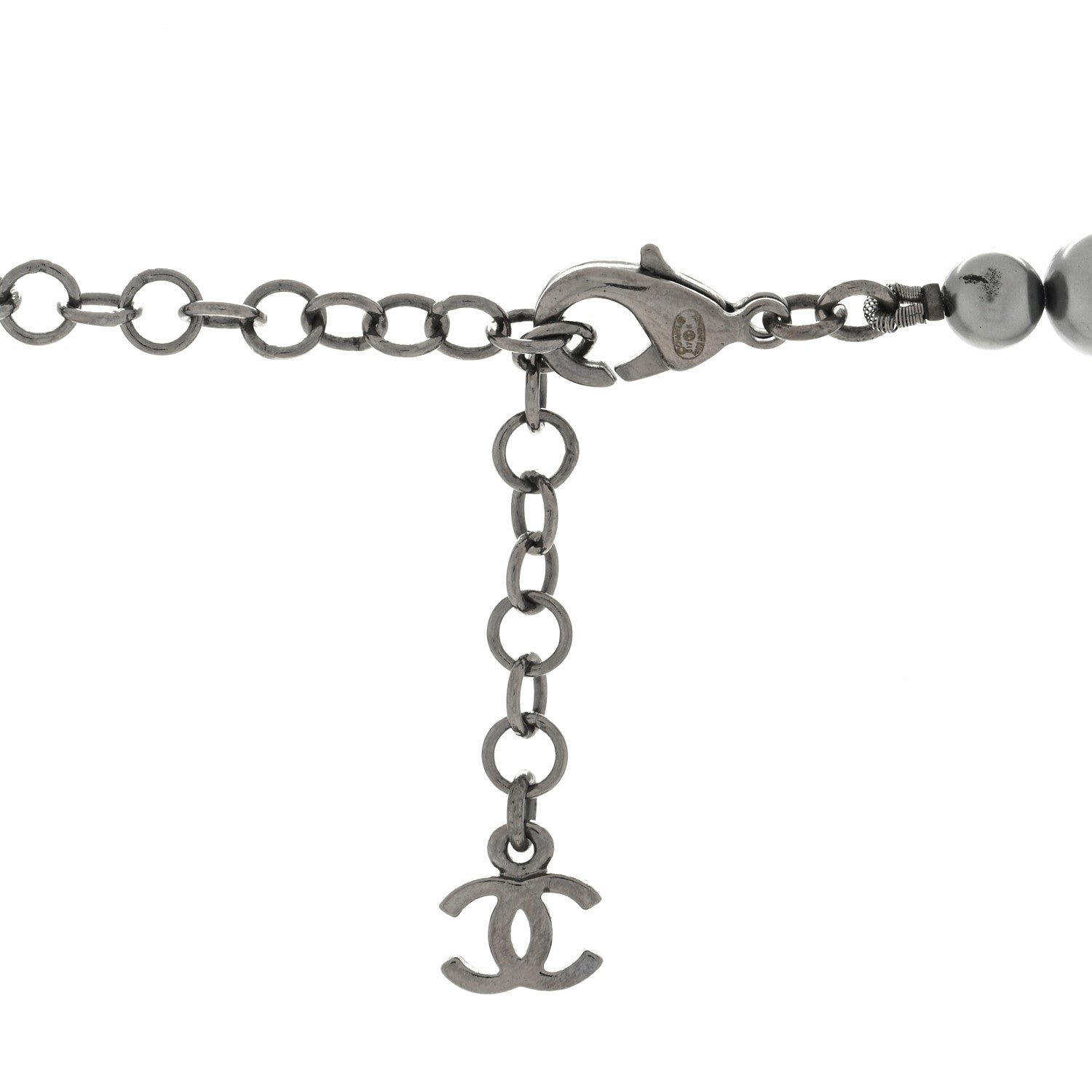 Chanel Pearl Crystal CC Choker Necklace Silver Grey 3 of 3