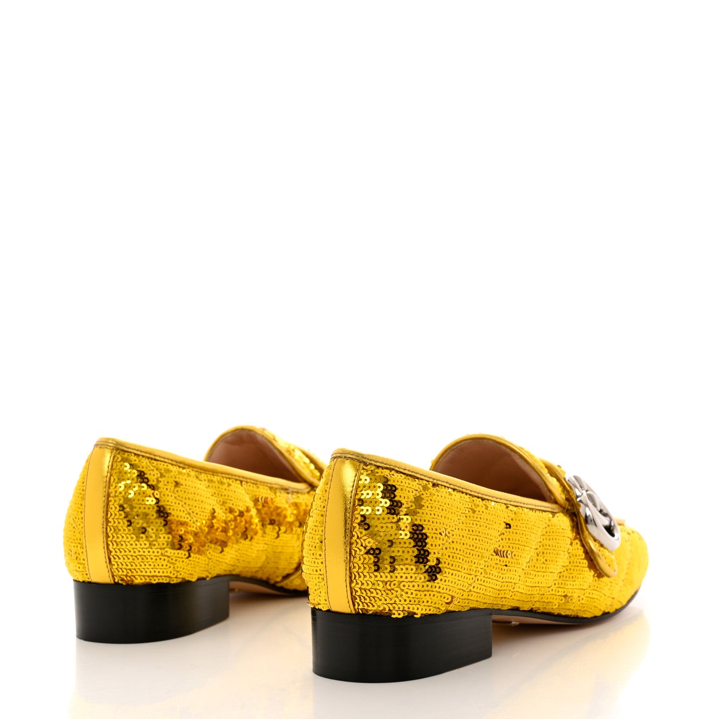 Sequin Satin Matelasse GG Marmont Moccasin Loafers 35 Gold Yellow Giallo Oro Vecchio