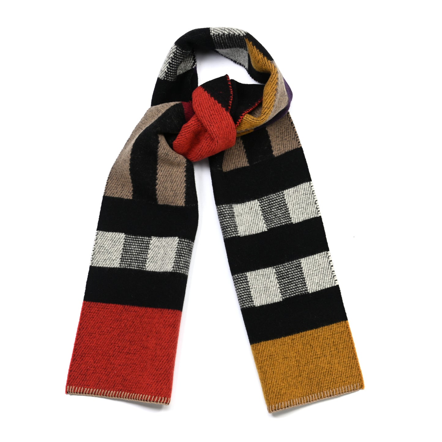 Wool Cashmere House Check Color Block Scarf Saffron
