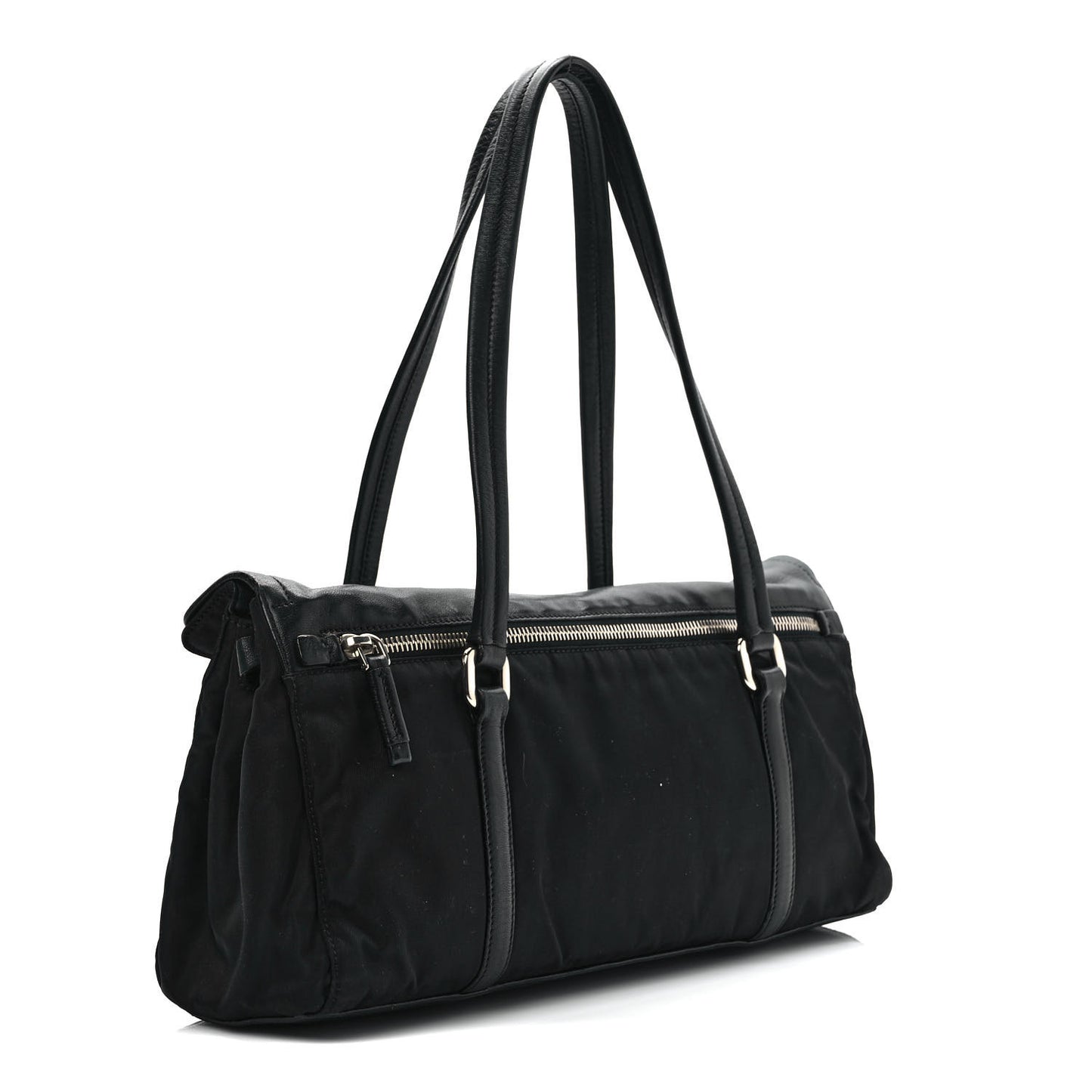 Tessuto Nylon Nappa Foldover Pushlock Satchel Black