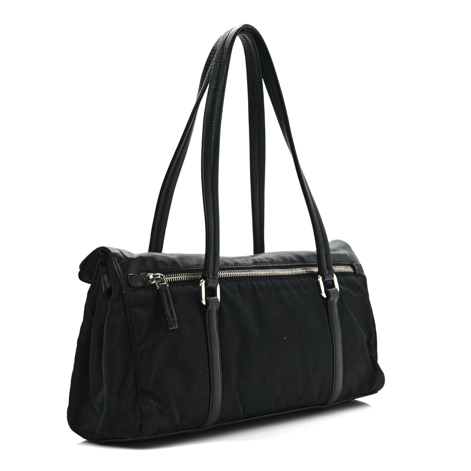 Prada Tessuto Nylon Nappa Foldover Pushlock Satchel Black 3 of 12