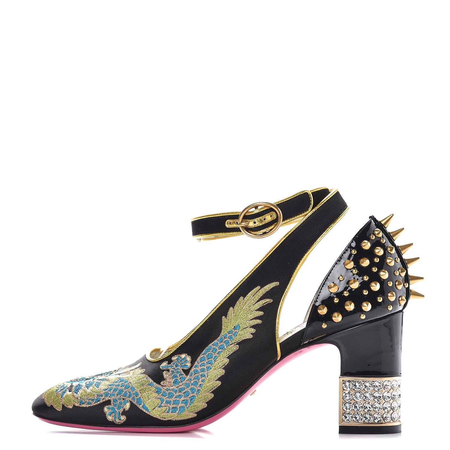 Gucci Satin Embroidered Dragon Caspar Pumps 38.5 Black 1 of 10