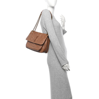 Saint Laurent Crinkled Calfskin Matelasse Monogram Medium Niki Chain Satchel Caramel 2 of 9