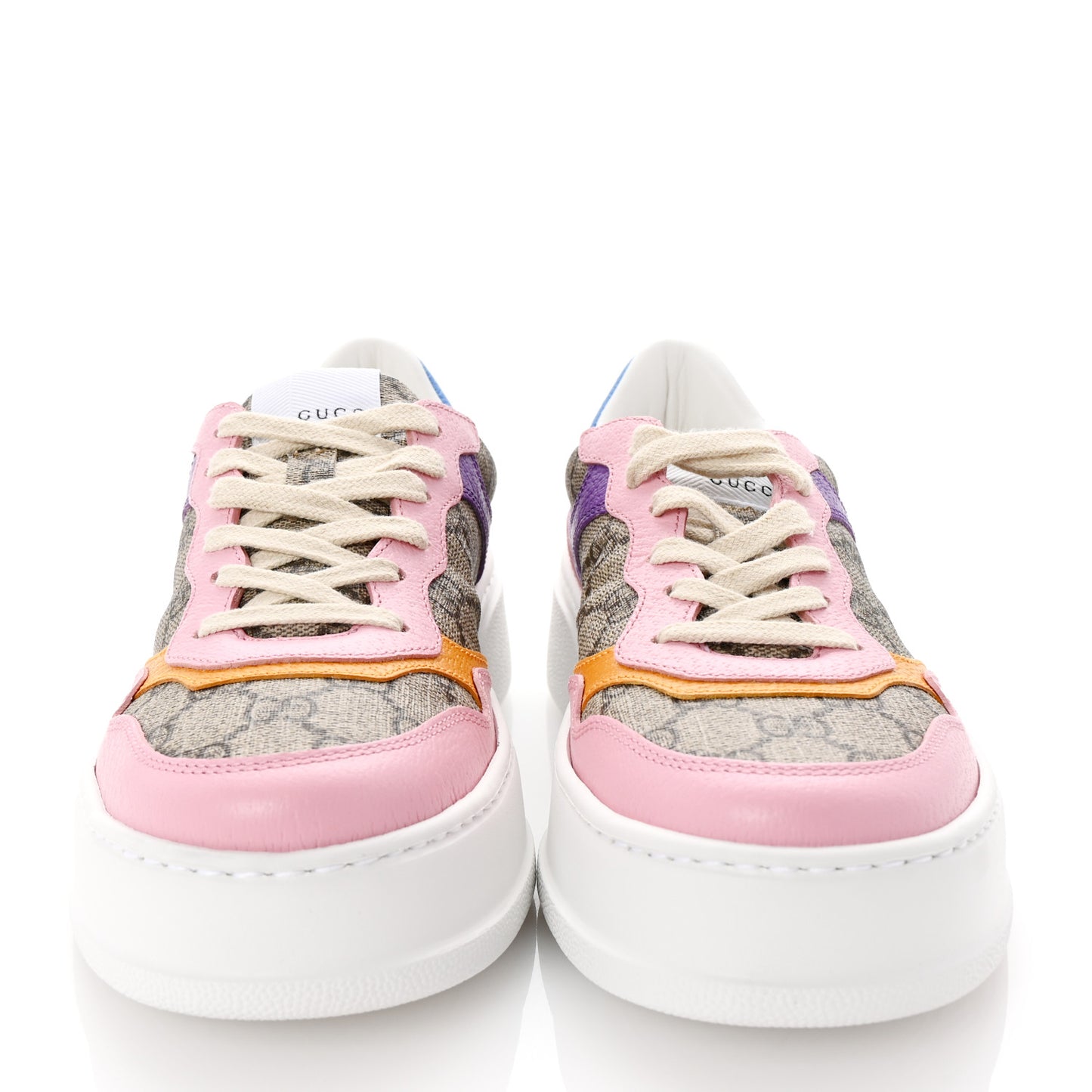 Calfskin GG Supreme Monogram Perforated Womens Platform 55mm Sneakers 38.5 Beige Ebony Sugar Pink Crop Shine Purple