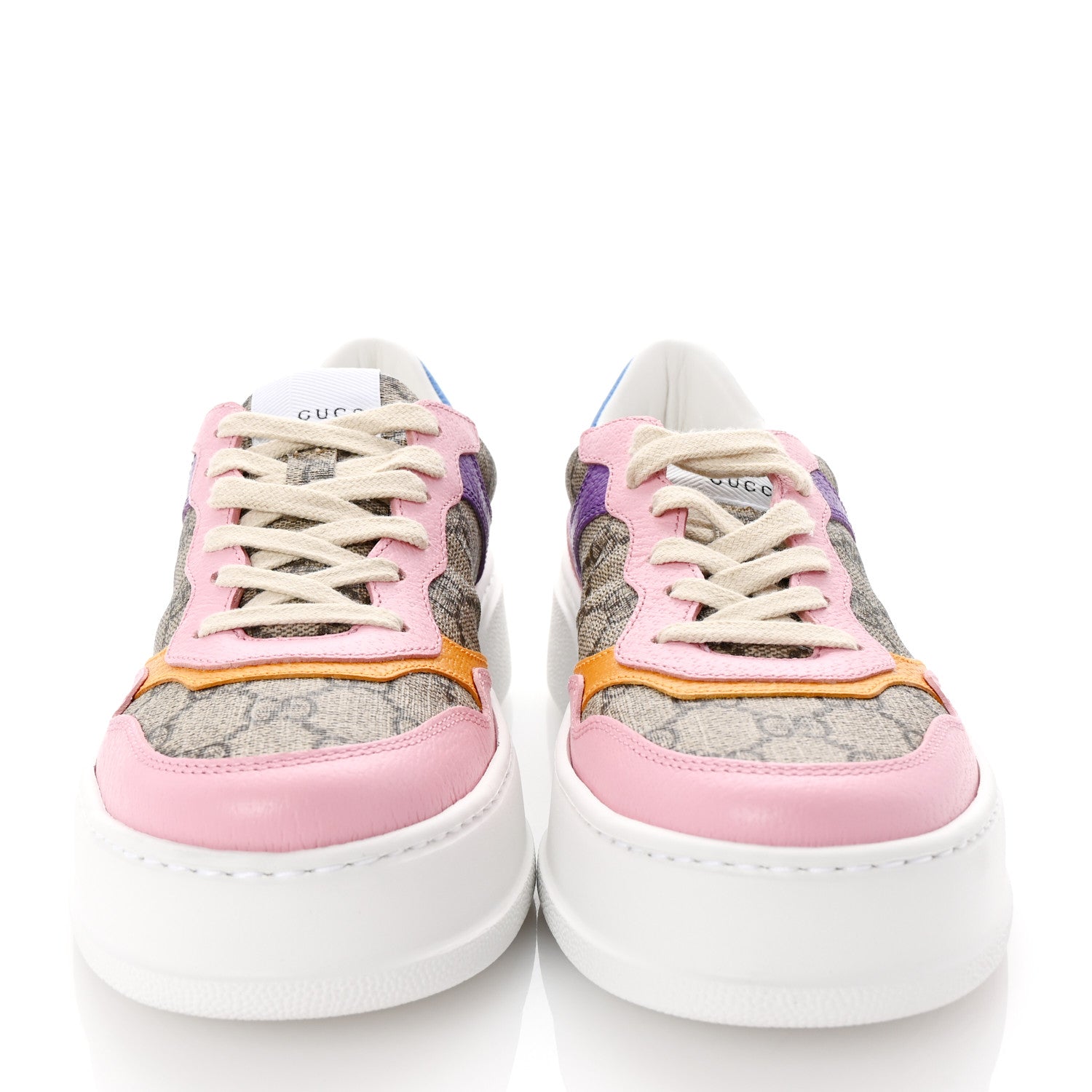 Gucci Calfskin GG Supreme Monogram Perforated Womens Platform 55mm Sneakers 38.5 Beige Ebony Sugar Pink Crop Shine Purple 2 of 9