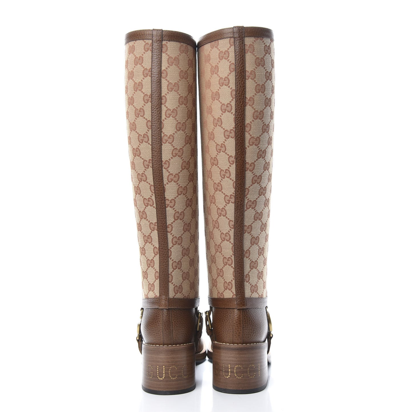 GG Monogram Calfskin Lola Tall Boots 39.5 Beige Ruggine Cuir