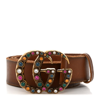 Gucci Calfskin Crystal Double G 40mm Belt 90 36 Brown Multicolor 1 of 5