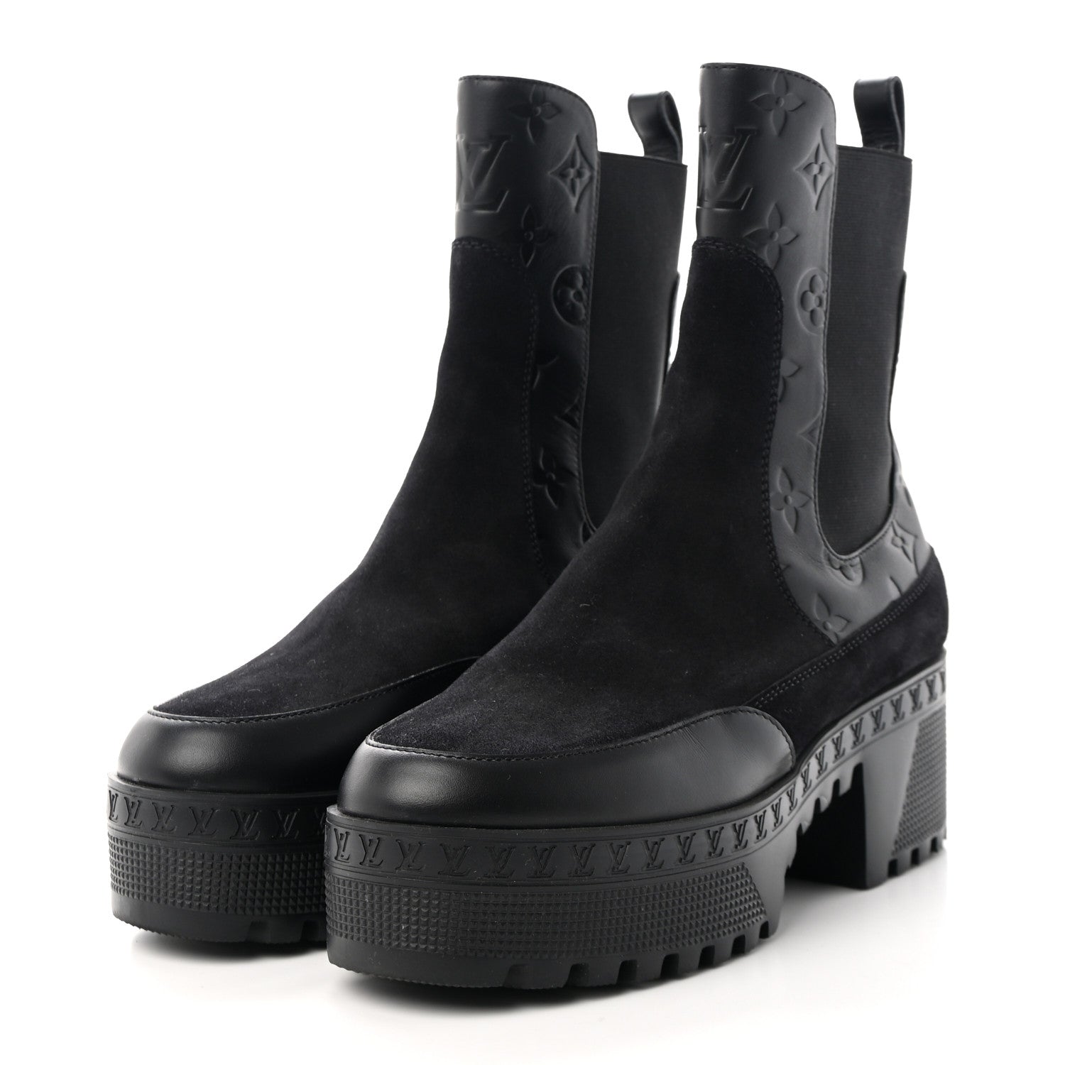Louis Vuitton LOUIS VUITTON Suede Laureate Platform Chelsea Boot 37.5 Black 3 of 11
