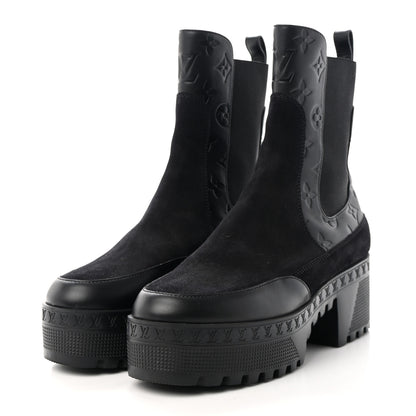Louis Vuitton LOUIS VUITTON Suede Laureate Platform Chelsea Boot 37.5 Black 3 of 11