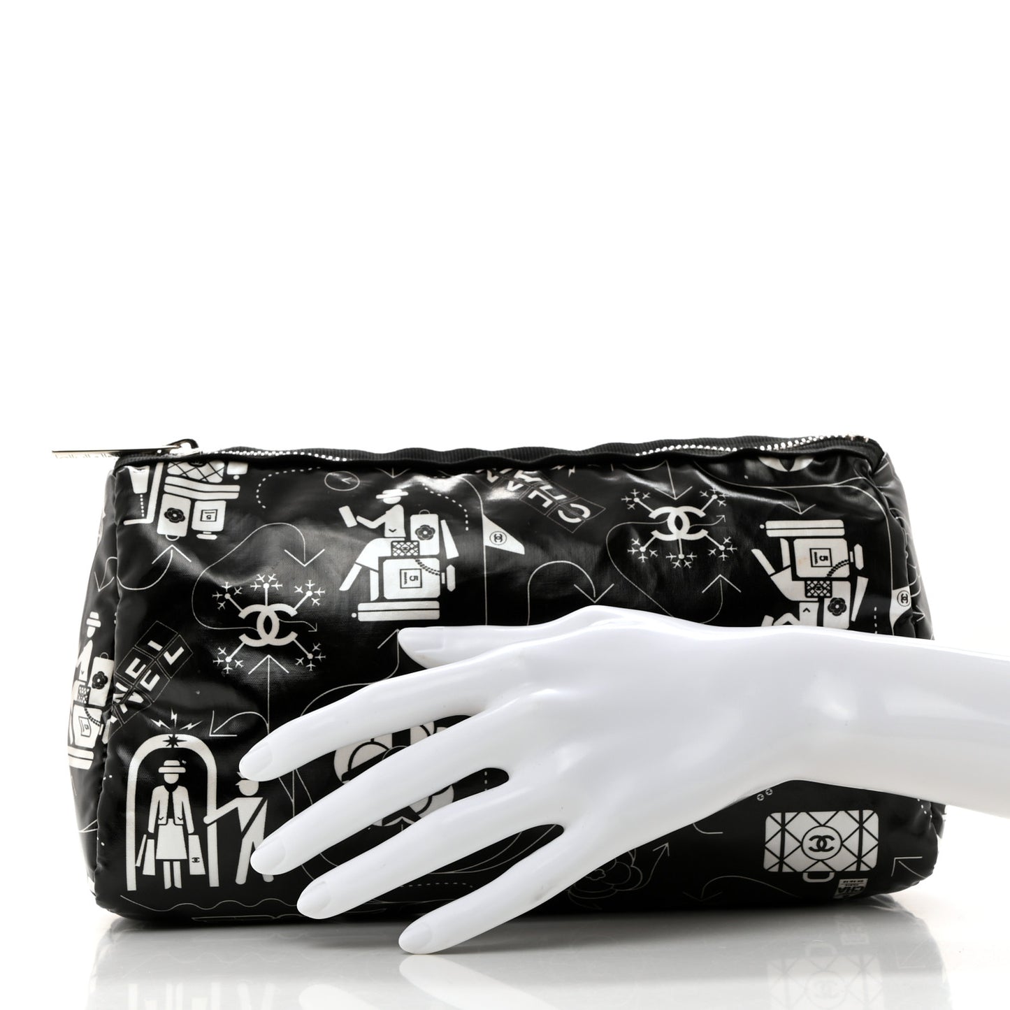 Coated Canvas Airline Cosmetic Pouch Black White