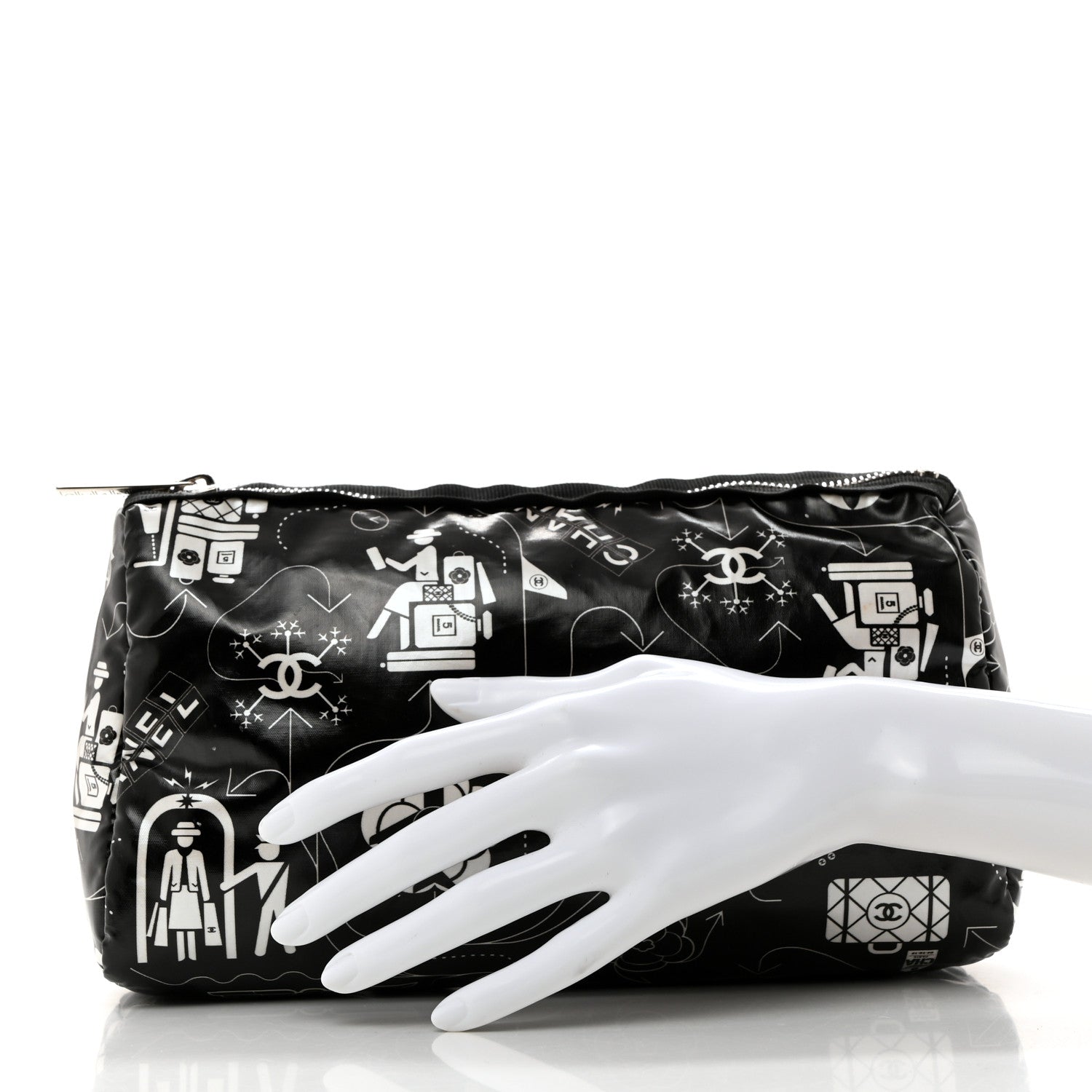 Chanel Coated Canvas Airline Cosmetic Pouch Black White 2 of 8
