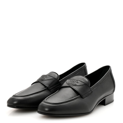 Chanel Lambskin Mens Stitched CC Loafers 42 Black 4 of 12