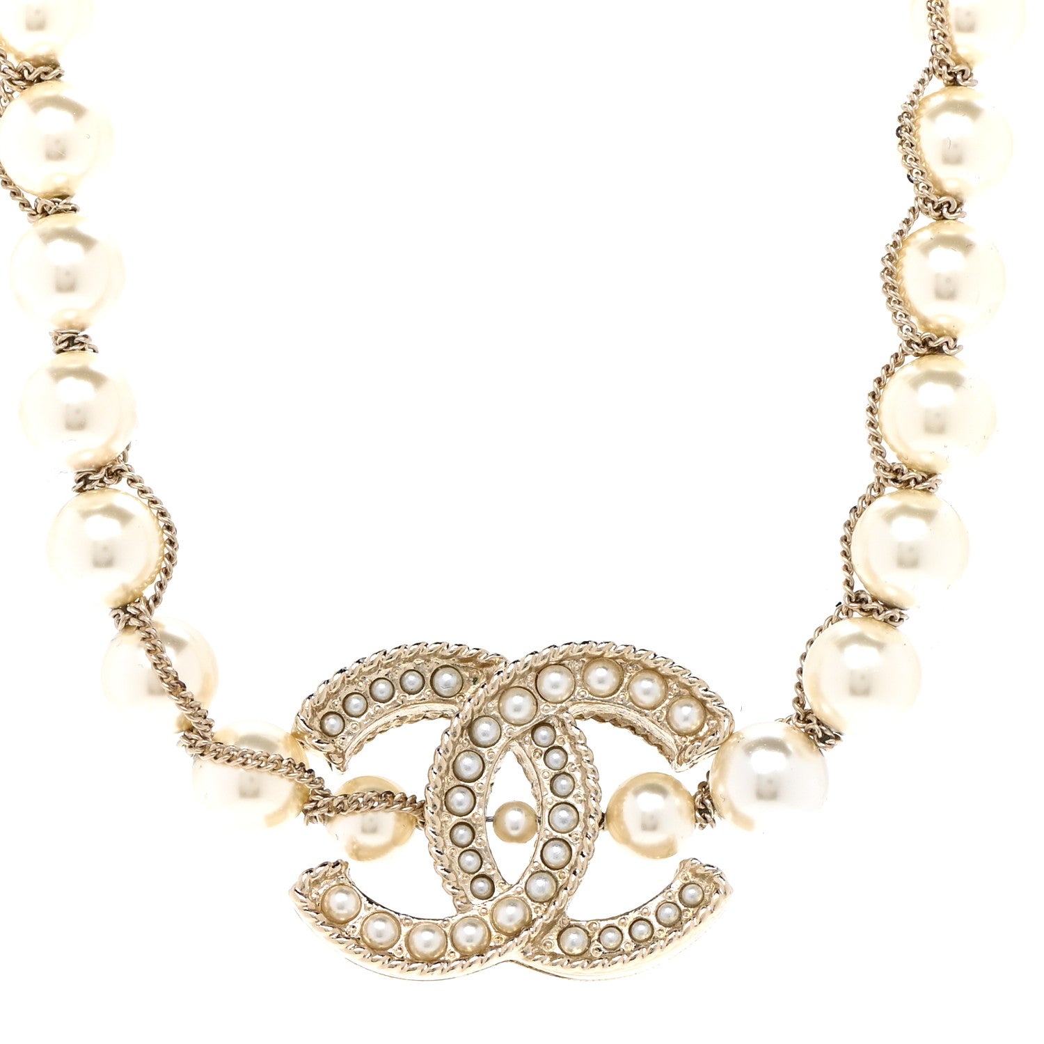 Chanel Metal Pearl Chain CC Long Necklace Gold 4 of 7