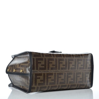 Fendi Glazed Fabric Vitello Century FF 1974 Stamp Patch Mini Peekaboo Defender Cover Mogano Panna Black 4 of 12