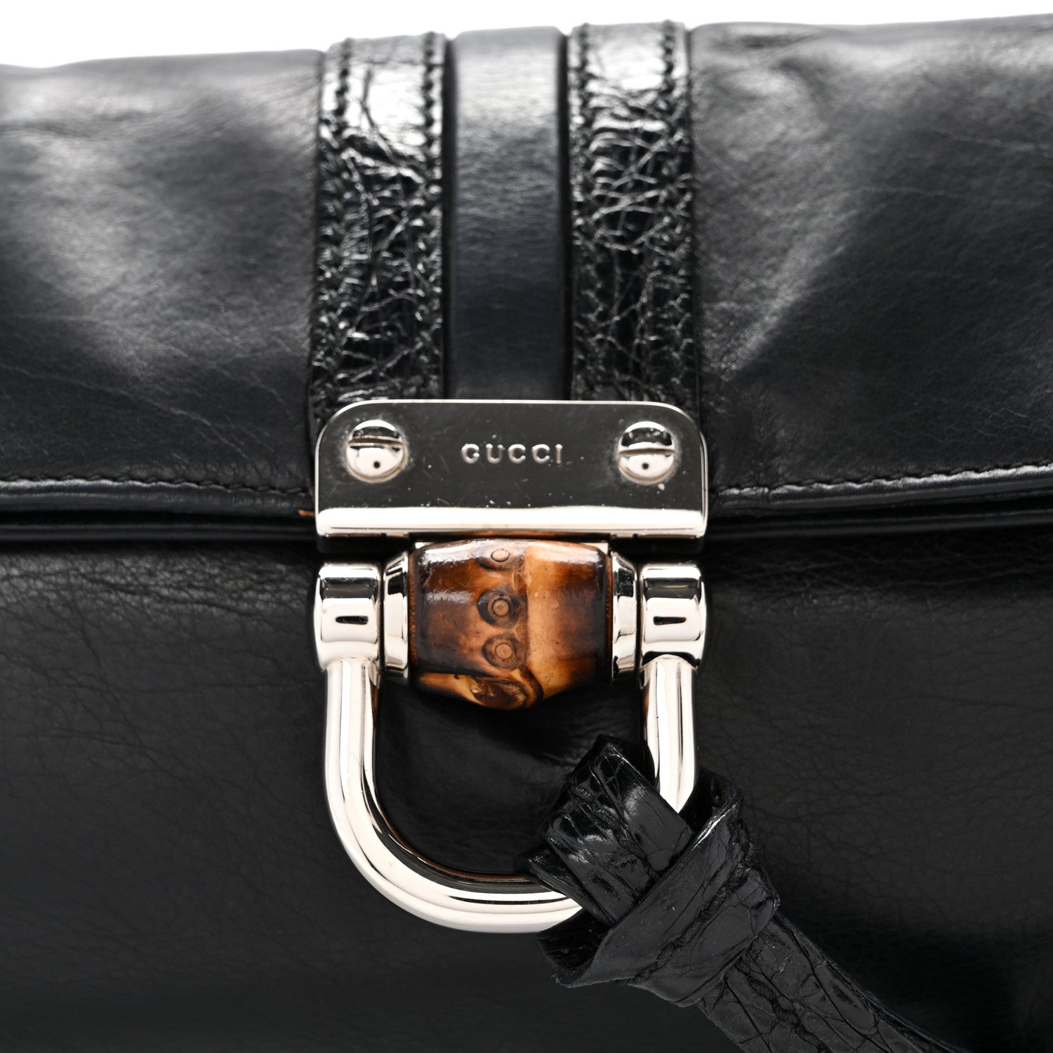Gucci Calfskin Bamboo Croisette Clutch Black 8 of 10