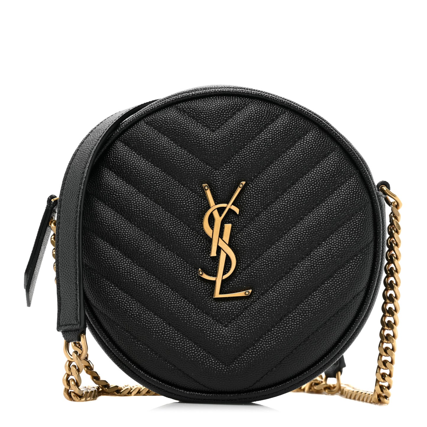 Grain De Poudre Matelasse Chevron Quilted Round Vinyle Camera Bag Black
