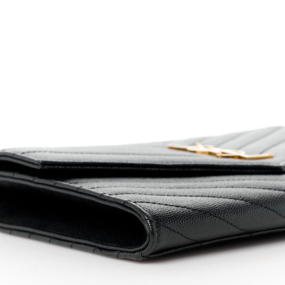 Saint Laurent Grain De Poudre Matelasse Chevron Monogram Envelope Clutch Black 9 of 11