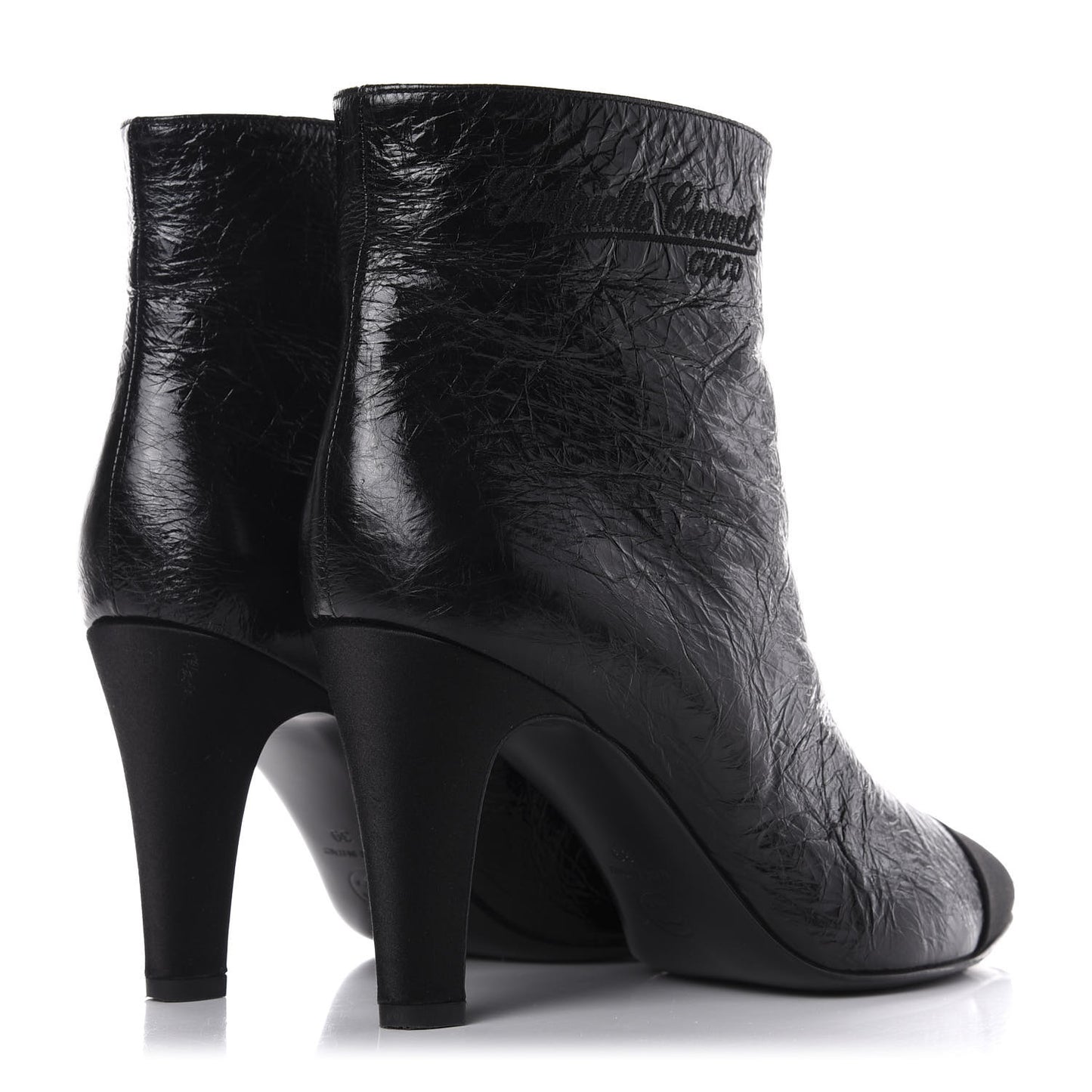 Crumpled Calfskin Satin Cap Toe Short Ankle Boots 39 Black