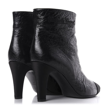 Chanel Crumpled Calfskin Satin Cap Toe Short Ankle Boots 39 Black 4 of 14