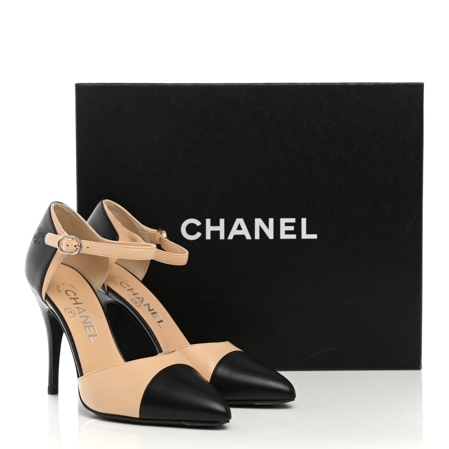 Lambskin Cap Toe CC Pumps 37 Beige Black