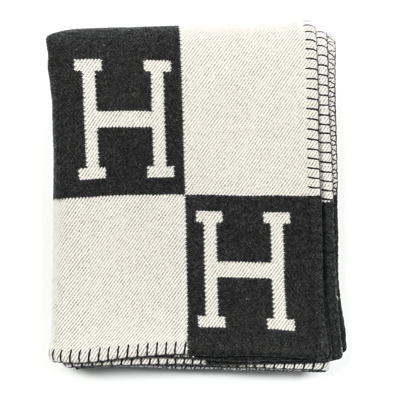 Hermes Wool Cashmere Avalon Blanket Ecru Gris Fonce 1 of 3