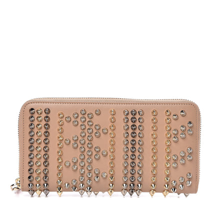 Christian Louboutin Calfskin Mix Chevron Spikes Panettone Zip Around Wallet Dune 1 of 7