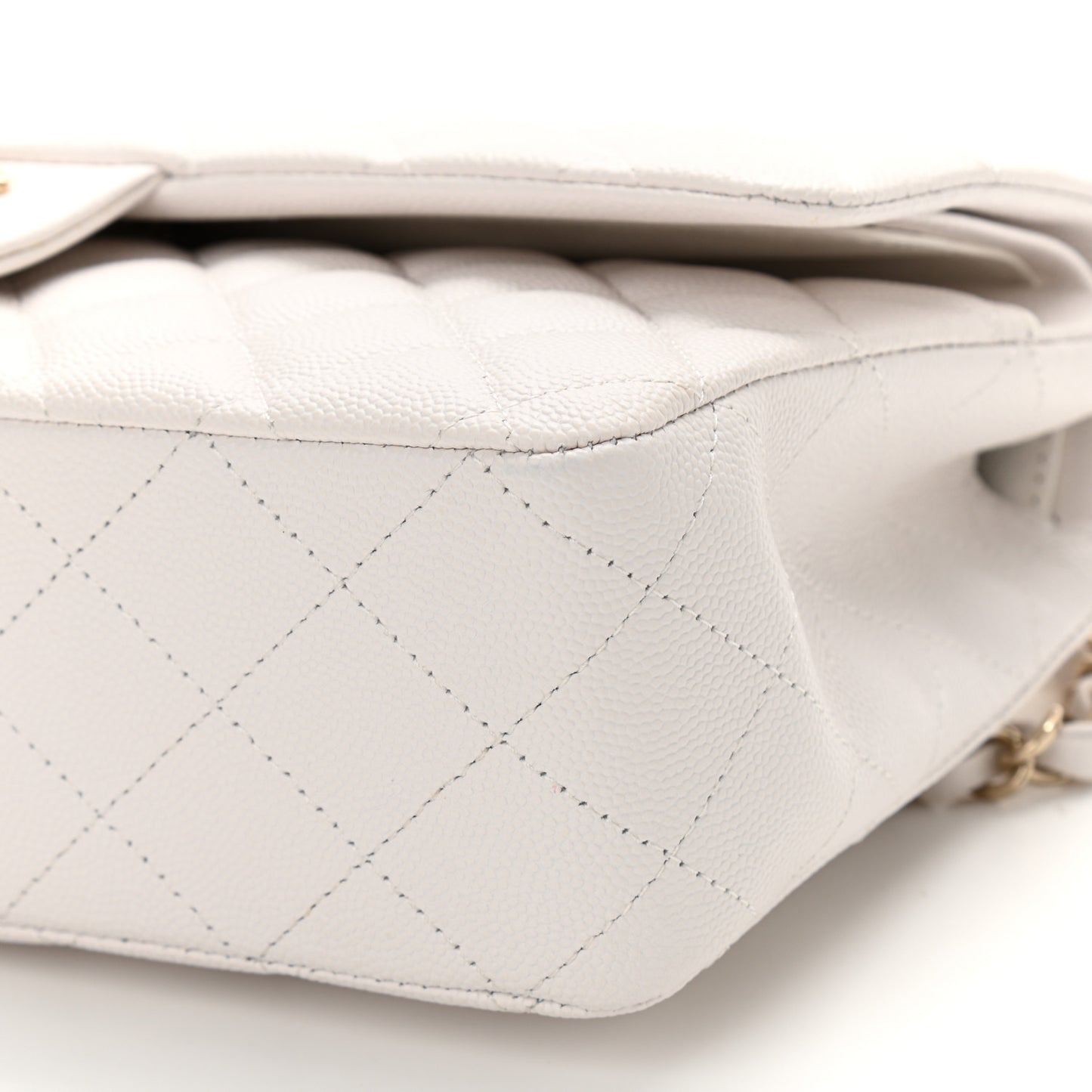 Caviar Quilted Medium Double Flap White