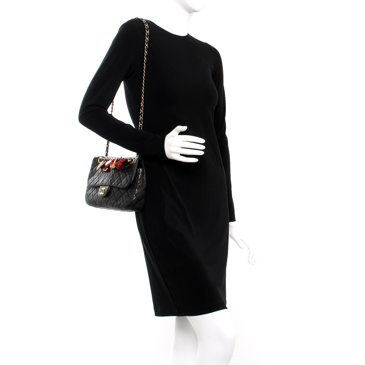Chanel Lambskin Quilted Medium Cruise Charm Single Flap Black 2 of 7