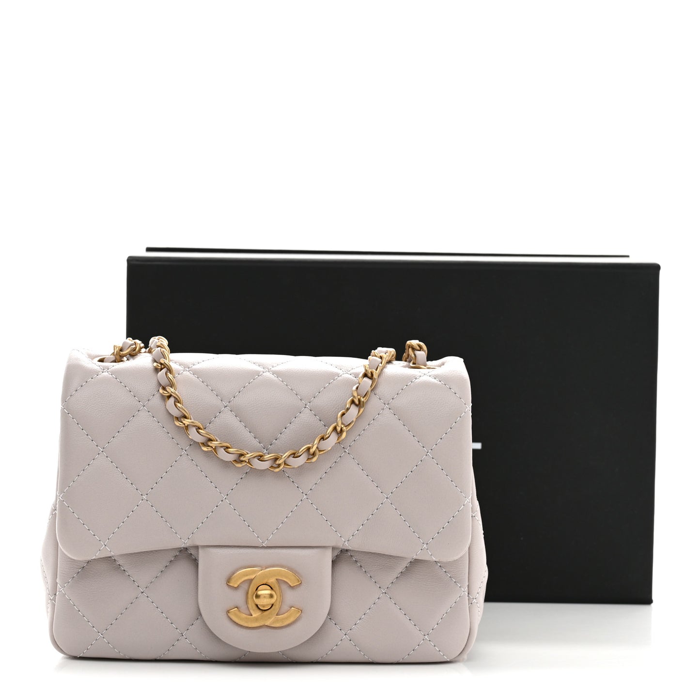 Lambskin Quilted Mini Pearl Crush Flap Light Purple