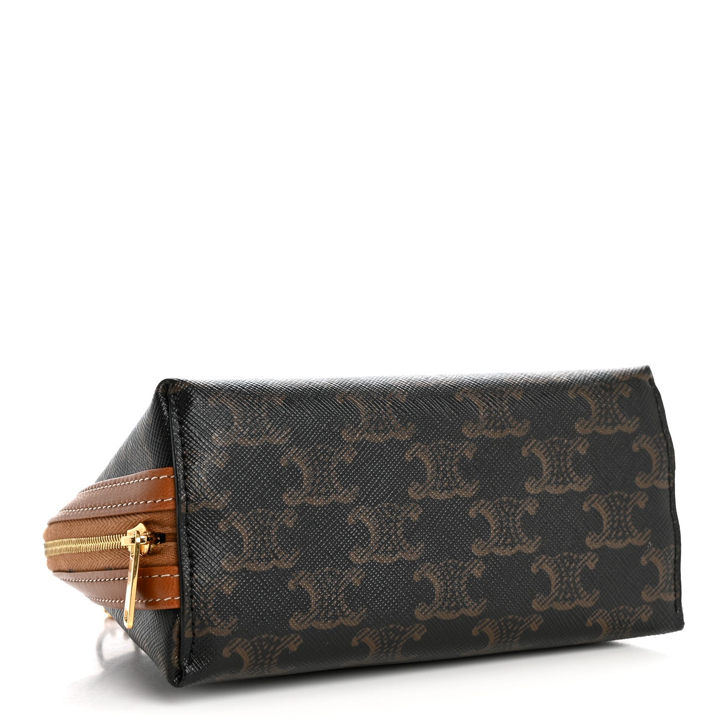 Celine Triomphe Canvas Lambskin Clutch On Chain Tan 4 of 12