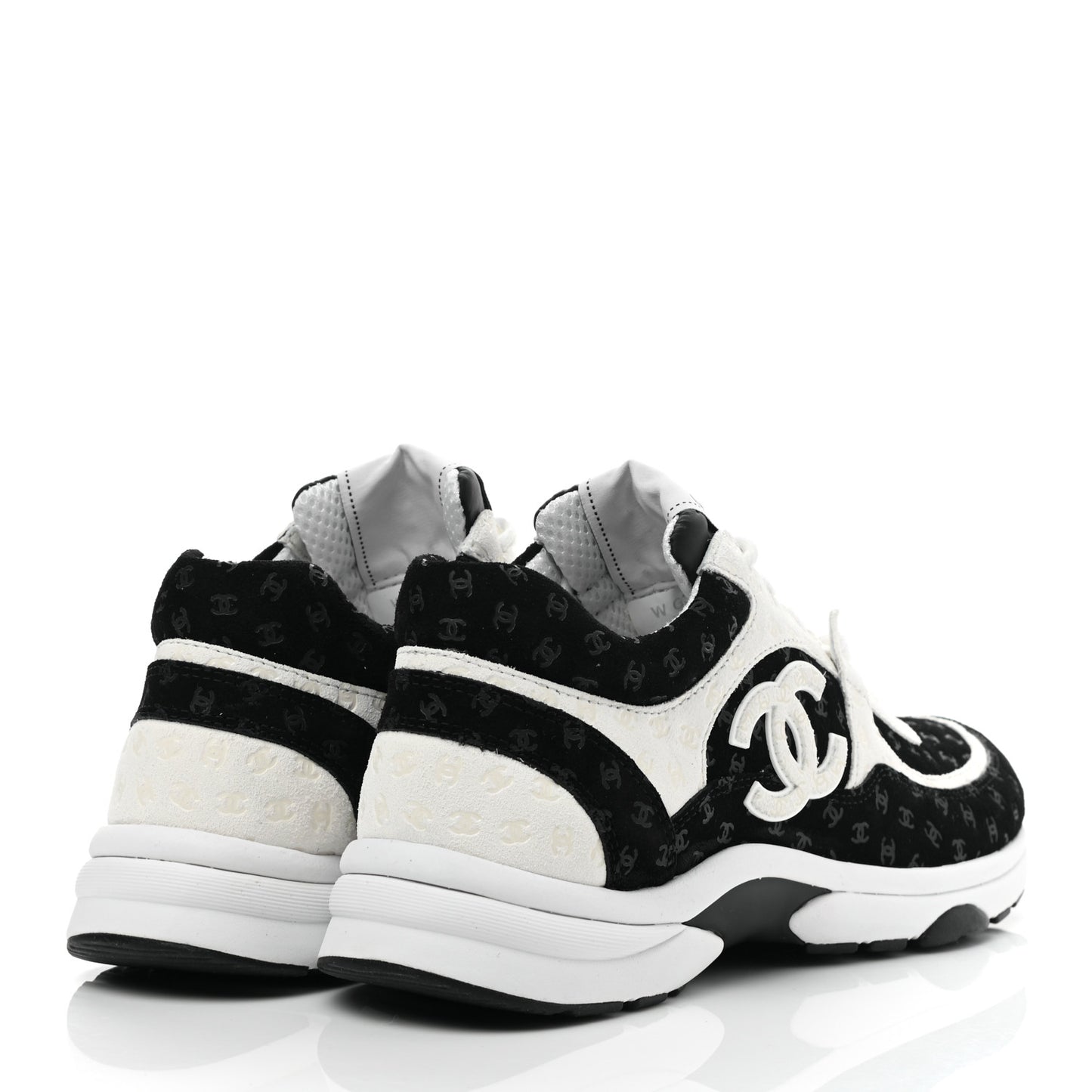 Suede Calfskin Printed CC Sneakers 38.5 Black White