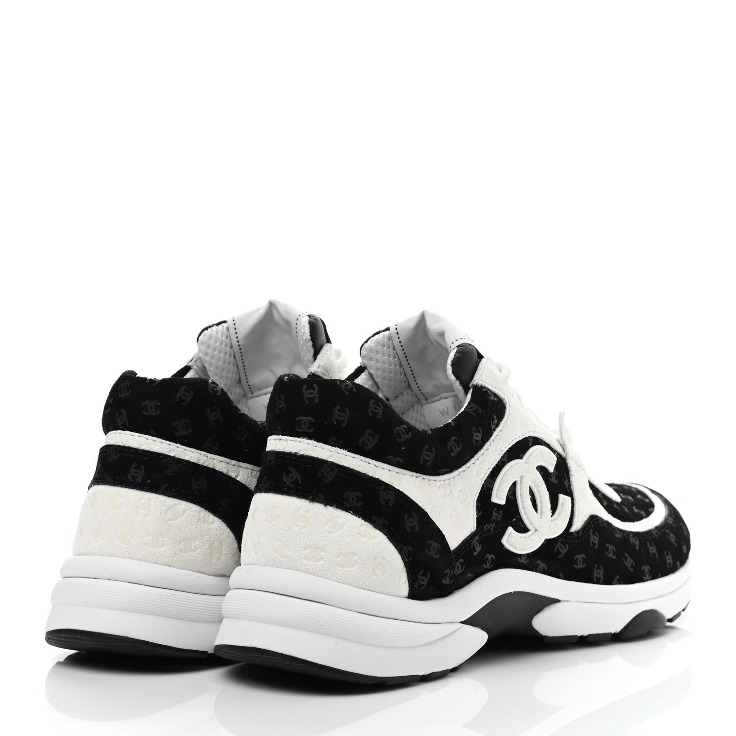 Chanel Suede Calfskin Printed CC Sneakers 38.5 Black White 4 of 10