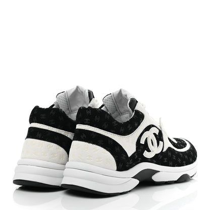Chanel Suede Calfskin Printed CC Sneakers 38.5 Black White 4 of 10
