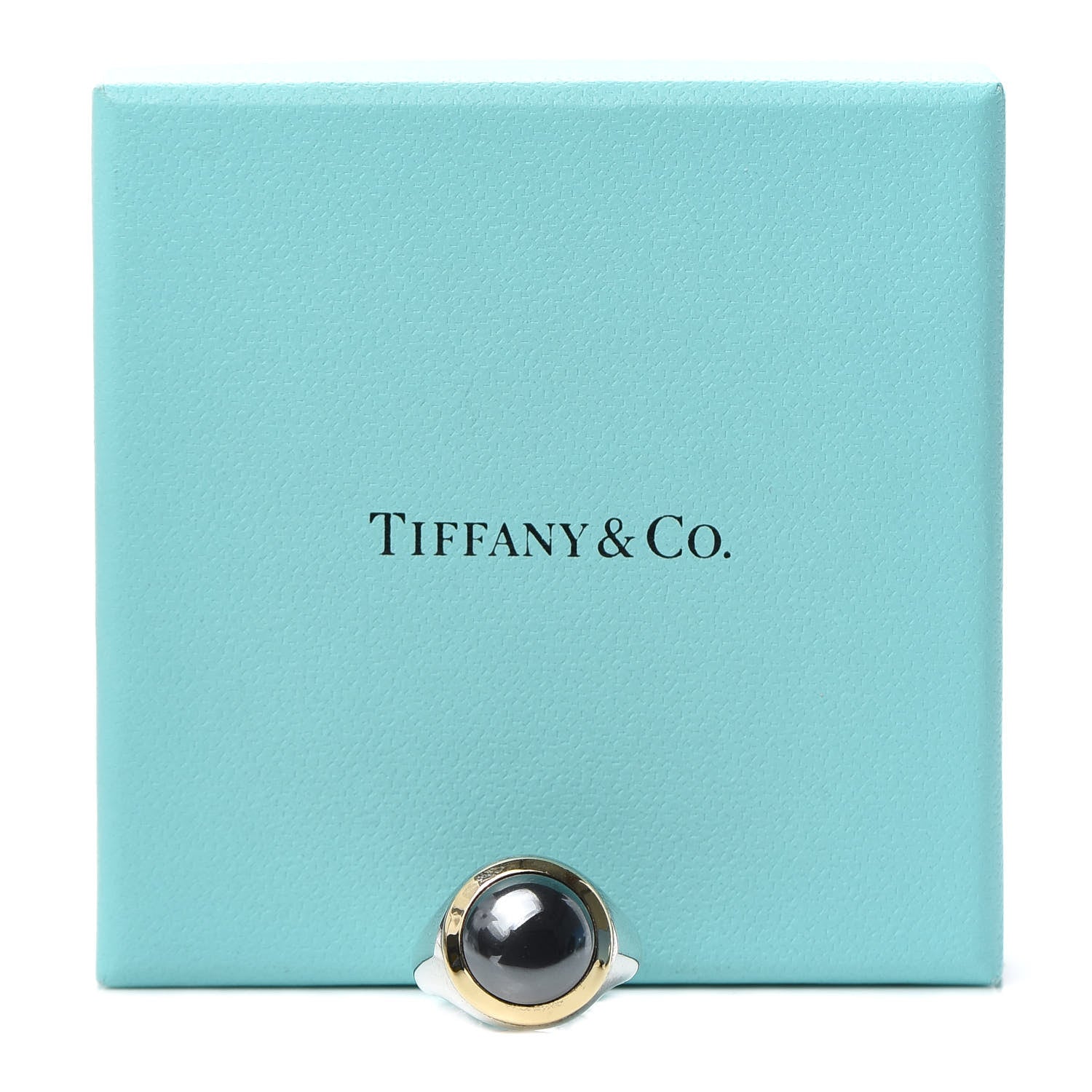 Tiffany Sterling Silver 18K Yellow Gold Hematite Ring 48 4.5 14 of 14