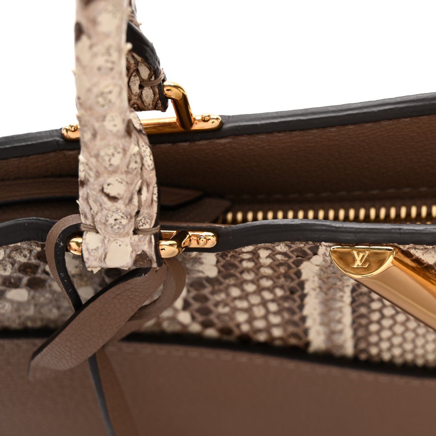 Calfskin Snakeskin Very Zipped Tote Taupe