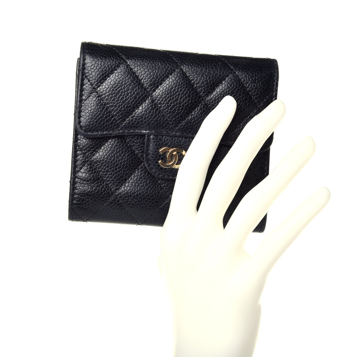 Caviar Quilted Compact Flap Wallet Black