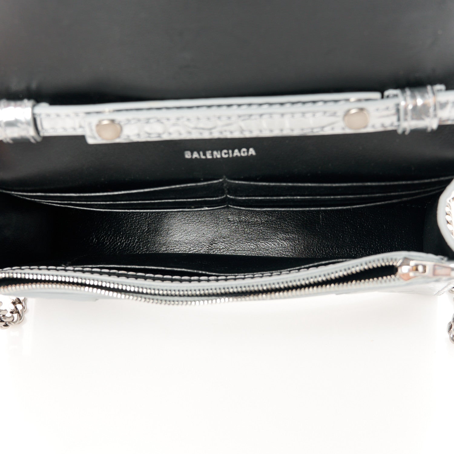 Balenciaga Metallic Calfskin Crocodile Embossed Hourglass Chain Bag  Silver 5 of 11