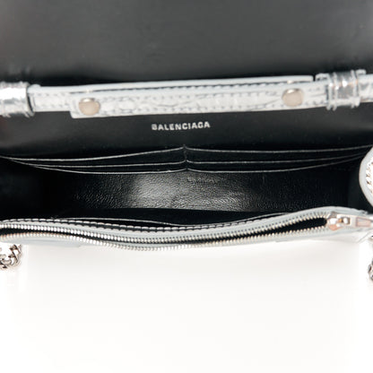 Balenciaga Metallic Calfskin Crocodile Embossed Hourglass Chain Bag  Silver 5 of 11