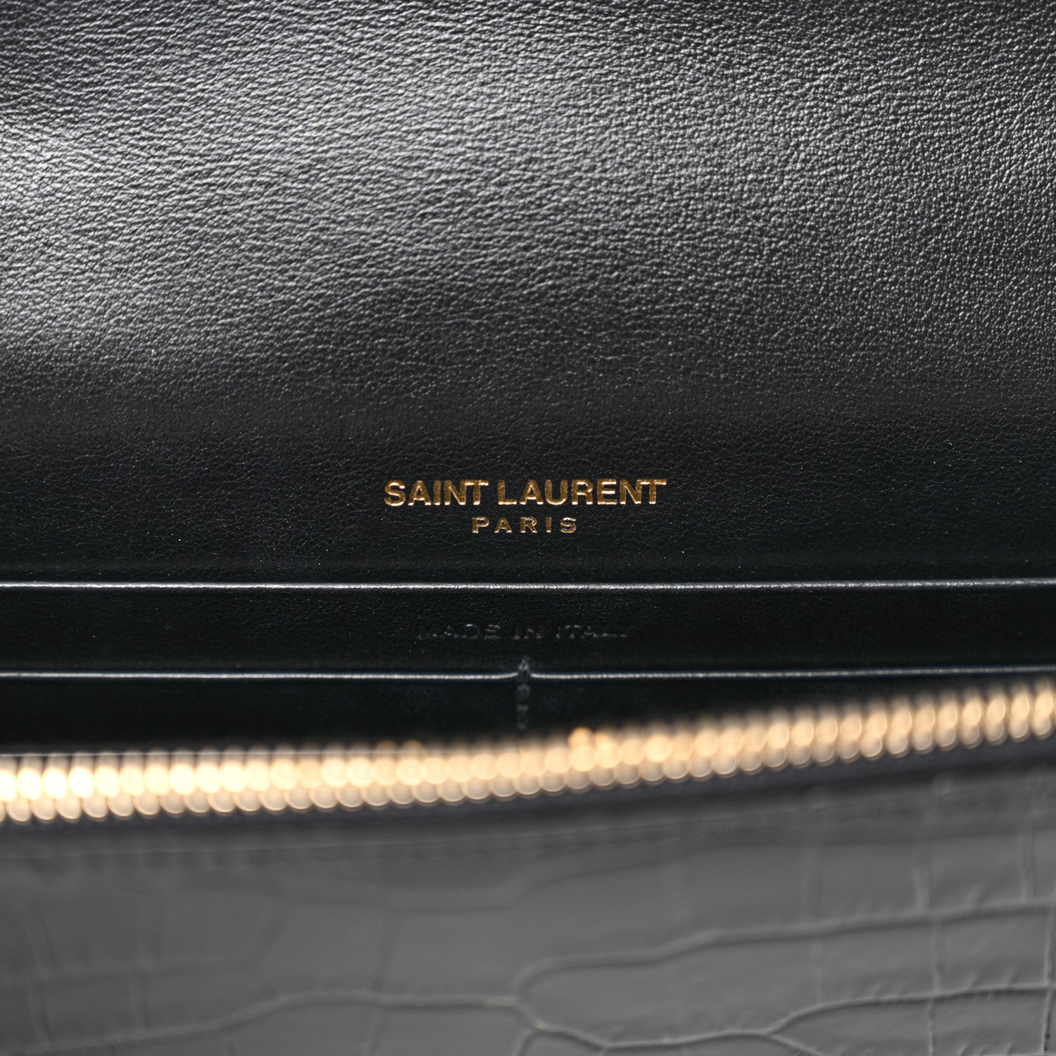 Saint Laurent Calfskin Crocodile Embossed Kate Monogram Tassel Chain Wallet Black 6 of 10